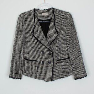 Loft Womens Double Breasted Tweed Blazer Size 0 Black White Preppy Office‎ Work